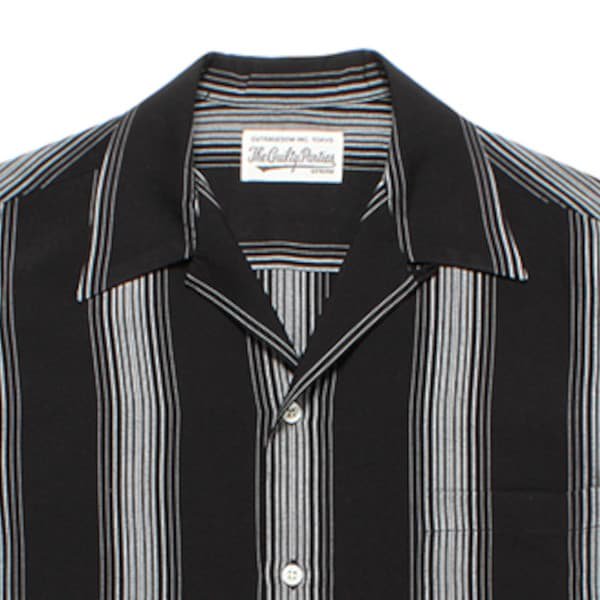 ワコマリア ストライプオープンカラーシャツ (ブラック) 23SS-WMS-OC08 