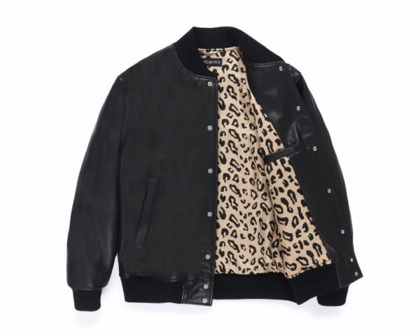 希少　WACKO MARIA VIRSITY JACKET　レオパード　袖レザー WACKO MARIA/LEATHER VARSITY JACKET（BLACK）［レザーヴァー
