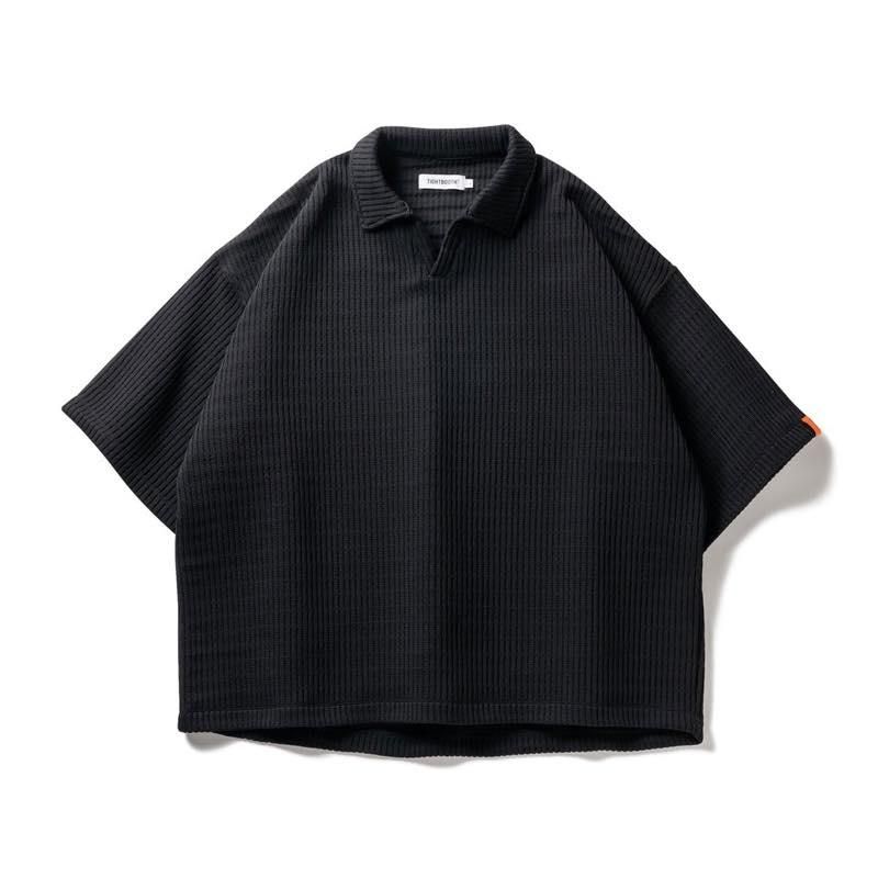 トップス TIGHTBOOTH MYSTERY GAUGE OPEN POLO BLACK TIGHTBOOTH MYSTERY GAUGE OPEN POLO BLACK
