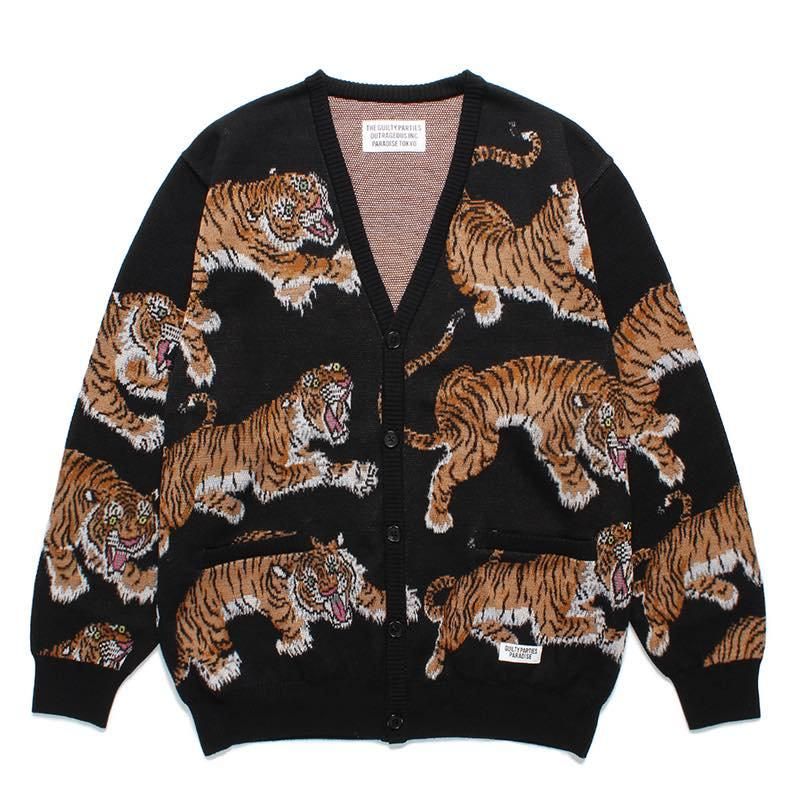 商品実物の写真ですMARIA tiger jacquard cardigan sweater  L