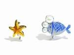 ヒトデと魚の イヤリング (GD×ブルー)【 Luccica / ルチカ 】 【ゆうメール送料無料】 個性的 カワイイ キュート 魚 おしゃれ マリン 海 フィッシュ