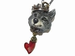 オオカミの載冠式 ネックレス (シルバー+スワロレッド)【Wadou-koubou/和道工房】 アニマル 動物 かわいい どうぶつ メルへン ハート キレイ おしゃれ 物語 絵本