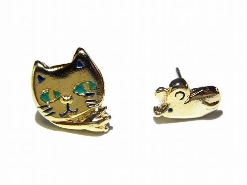 ニャンチュー ピアス ゴールド Luccica ルチカ 猫 アクセサリー ネコ キャット 動物 個性的 カワイイ 鼠 ネズミ