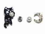 月夜の黒猫セット ピアス 【 KAZA カザ 】【 メール便 送料無料 】 ねこ ネコ キャット アニマル 動物 個性的 アニマル レディース 月 ムーン 月夜