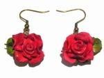 野バラ ピアス ( 赤 )【 もりや ゆか 】 ハンドメイド 手作り かわいい おしゃれ 革 レザー ミニチュア 薔薇 ばら ローズ 花 フラワー