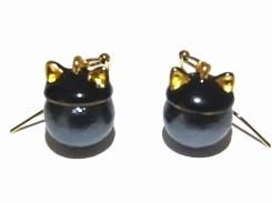 『 猫耳パール ピアス (ブラック)』【 KAZA カザ 】【メール便送料無料】 猫 ネコ アクセサリー ジュエリー かわいい キャット ねこ アニマル 猫耳