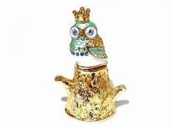 『 クラウンフクロウ リングスタンド 』(ブルー) 【 ピィアース Piearth Japan 】アクセサリー ジュエリー ボックス 置物 インテリア 動物 アニマル かわいい モチーフ オブジェ