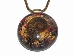 オルゴナイト ペンダント L【Powerful Orgone Pendant】ピンクトルマリン/ブラックトルマリン/アンモナイト