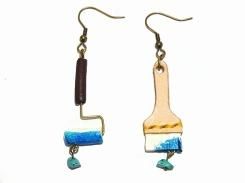 革のハケとローラー ピアス ( カラー: ブルー ターコイズ )【 もりや ゆか 】 ハンドメイド 手作り レザー ミニチュア 天然石 ストーン 大工道具