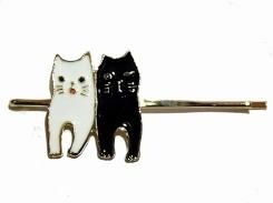 しろくろねこ ヘアピン【 Luccica ルチカ 】 メール便 送料無料 クロネコ シロネコ ネコ キャット アニマル シンプル 動物 アクセサリー 個性的 楽しい おもしろ