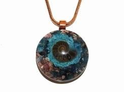 オルゴナイト ペンダント【Powerful Orgone Pendant】ブルーアパタイト/ロードナイト/アンモナイト ストーン 天然石