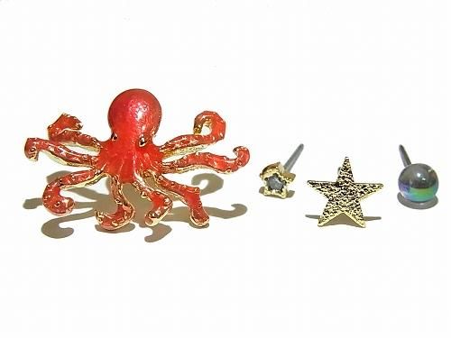 Octopus ピアス Luccica ルチカ かわいい おもしろ アクセサリー ユニーク オクトパス たこ 蛸 星 スター かわいい