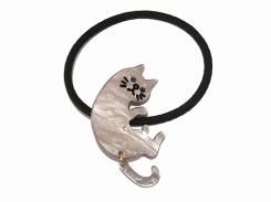 はらぺこネコ ヘアゴム (グレー)【 Luccica ルチカ 】【メール便送料無料】 ねこ 猫 キャット アニマル 動物 魚 フィッシュ かわいい おもしろ 個性的 髪留め 髪飾り