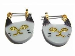 ねこのかお ピアス (グレー)【 Luccica ルチカ 】 ネコ キャット アニマル 動物 かわいい おもしろ アクセサリー 誕生日 プレゼント 女性 雑貨