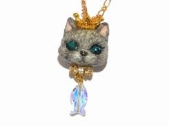 猫の戴冠式 ネックレス (グレー)【Wadou-koubou/和道工房】 ねこ ネコ キャット