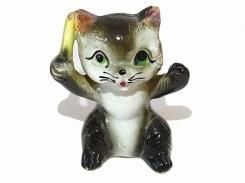 指揮者 猫 陶器 置物【1950年代】 日本製 ビンテージ 陶製 ドール ネコ キャット インテリア 置物 かわいい 動物 アニマル 音楽