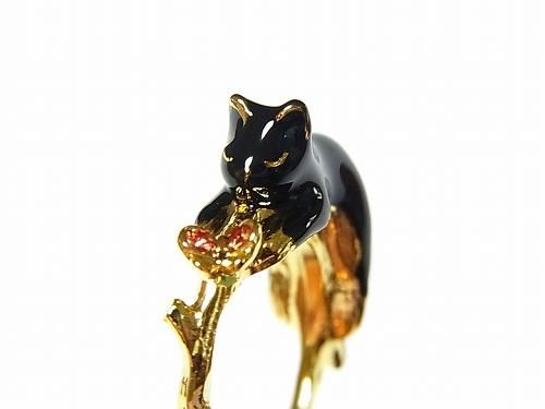 小枝に乗った黒ネコ リング 【 KAZA / カザ 】 指輪 ねこ 猫