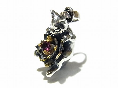 『 蓮と猫 トップ ロードライトガーネット 』 【 林檎屋 】 シルバーアクセサリー ねこ ネコ キャット アニマル 動物 かわいい 人気