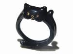 ふぐふぐねこ リング (ブラック)【 cuir carameliser クイール キャラメリゼ × パルナートポック コラボ 】【 メール便 送料無料 】 猫 ネコ モチーフ