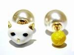 ミルキーキャットパール ピアス 【 KAZA カザ 】【 メール便 送料無料 】 ネコ ねこ 猫 アニマル かわいい 個性的 動物 アクセサリー レディース