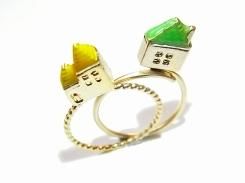 ミニチュアハウス リング (グリーン×イエロー×マットGD) 【 Luccica ルチカ 】【メール便送料無料】 個性的 おもしろ 指輪 メルヘン 夢 カジュアル 家