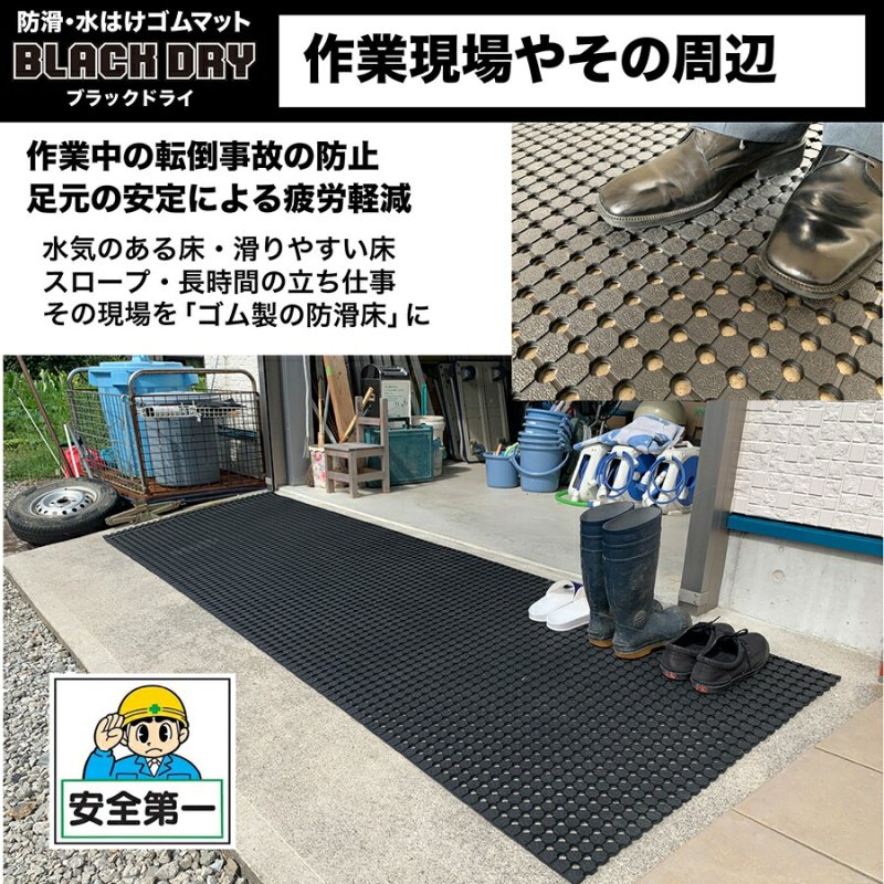 防滑・水はけゴムマット BLACK DRY（ブラックドライ）90cm×1.2m［屋外用］