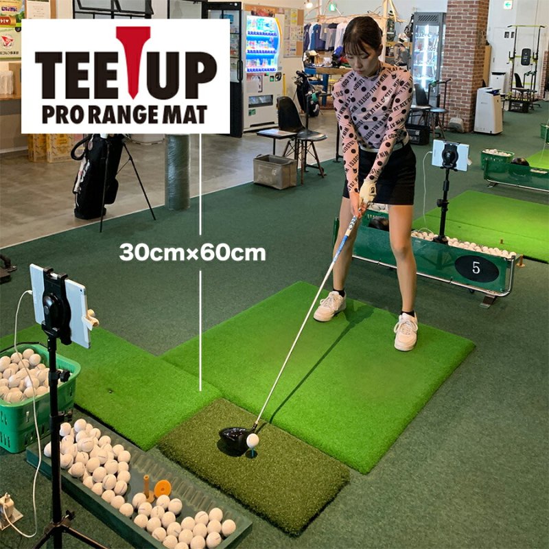 ウッドッティーを刺せるプロ仕様 TEEUP PRO RANGE MAT 30×60cm ラフ芝アプローチマット＆HIYOKOボール同梱  高重量1.44kg 35mm超厚芝