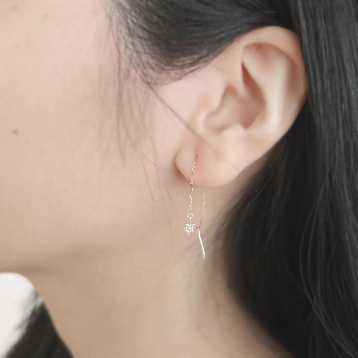 K10 ピアス チェーン ジルコニア 10金 10k ゴールド製 イエロー