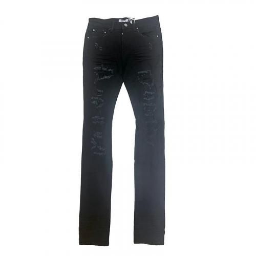 mnmlX201 RHINESTONE SKINNY DENIM BK
