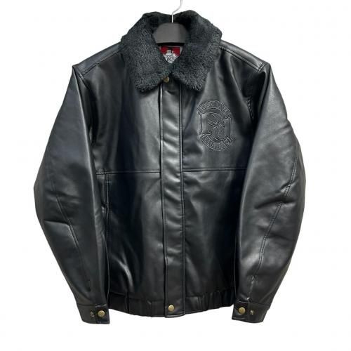 BEN DAVISREMOVAL BOA COLLAR FAUX LEATHER JKT BK