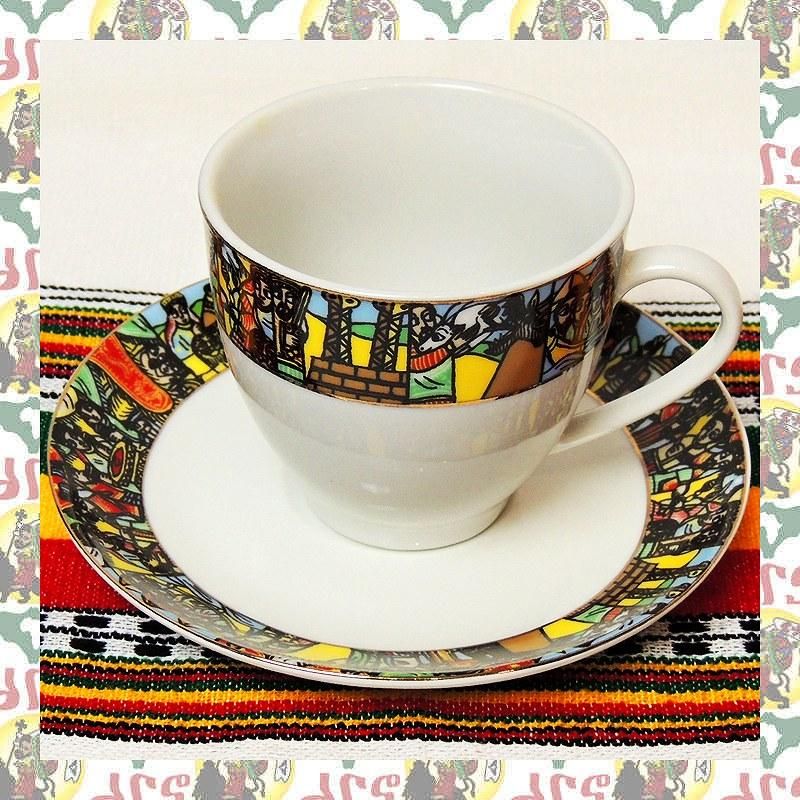 Ethiopian Art】ティーカップ＆ソーサ セット エチオピアの食器