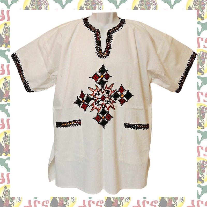 エチオピア製 民族衣装 手刺繍シャツ XL