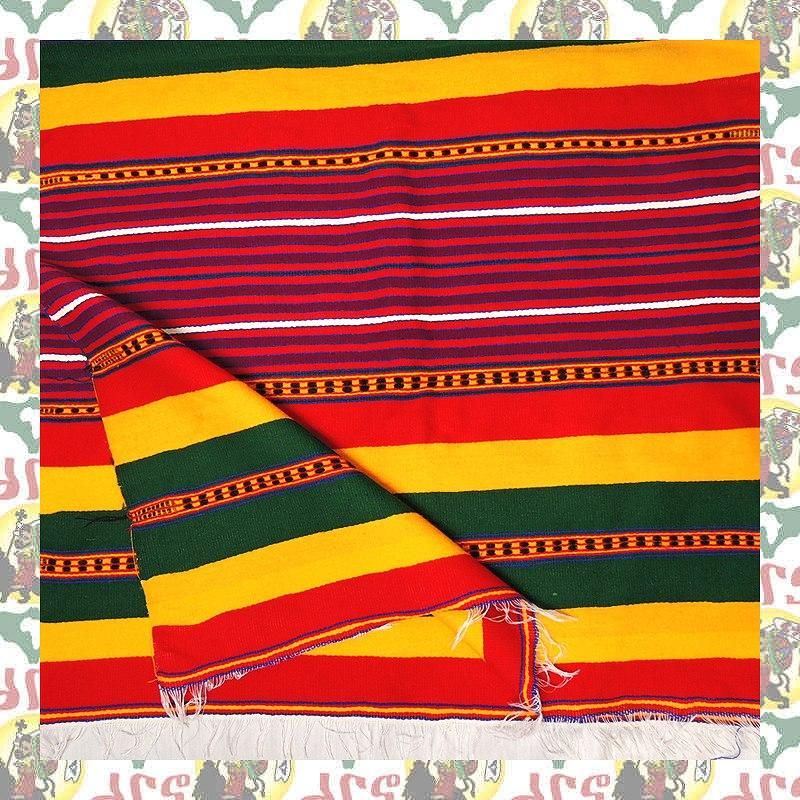 USED HANDMADE ラスタカラーブランケット エチオピア製】 ラスタ民族柄ブランケット