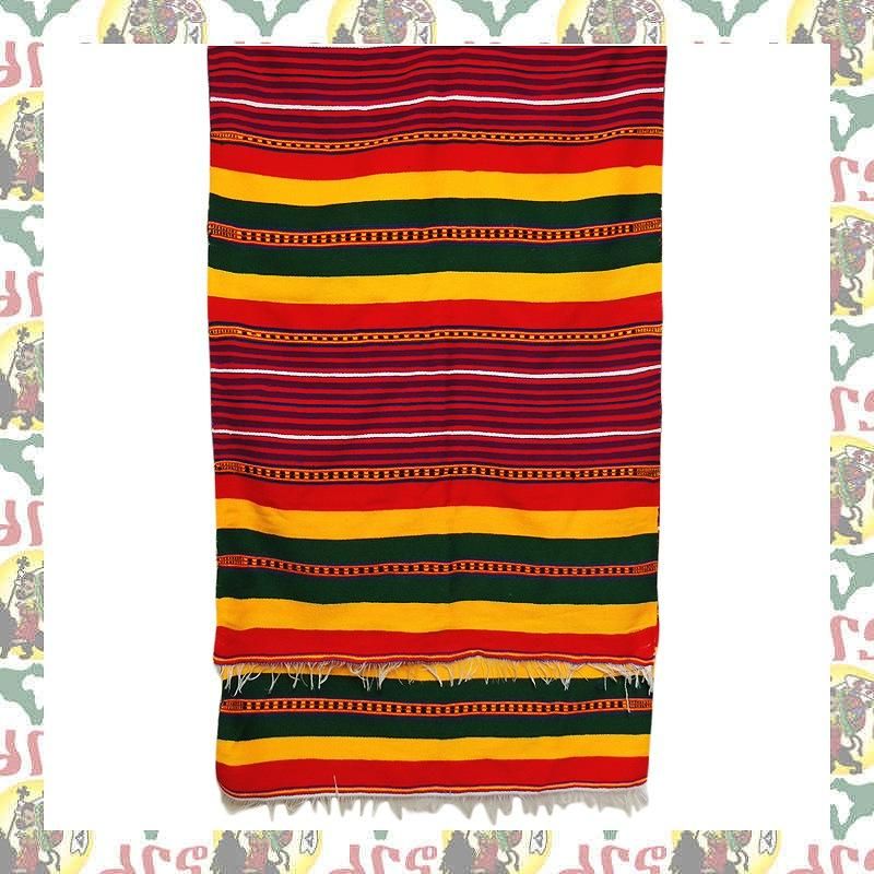 USED HANDMADE ラスタカラーブランケット エチオピア製】 ラスタ民族柄ブランケット