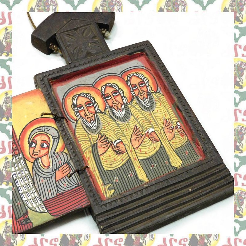 エチオピアの正教画 木製イコン 三位一体