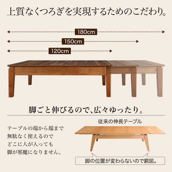 3段階の伸長式リビングテーブル Sielta【シエルタ】W120-150-180cm の商品写真その5
