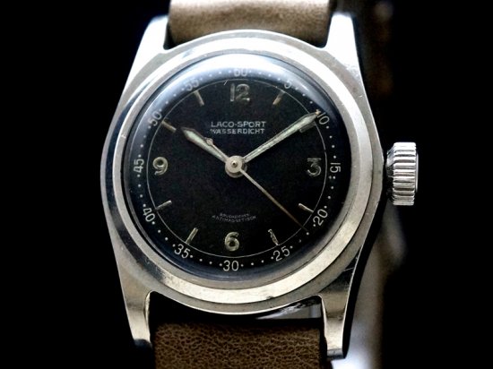 ドイツ名機☆１９５０年代製　LACO　SPORT　耐磁性　１７石　手巻紳士腕時計　裏蓋に当時輸入証紙シール付　デッドストック