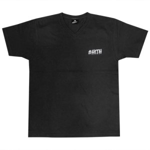 【大人気!残り2枚!!】HITH(フープインザフッド/ヒス) ＃HITH V-Neck Tee(ハッシュタグHITH VネックTシャツ)　黒