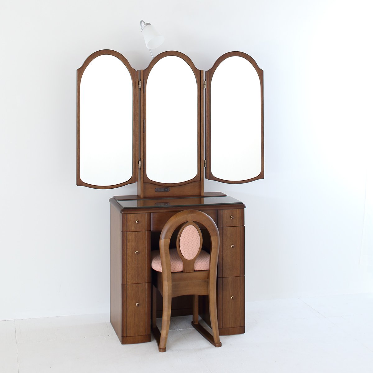 ビーナス（アンティークブラウン）本三面鏡アームランプドレッサー椅子 