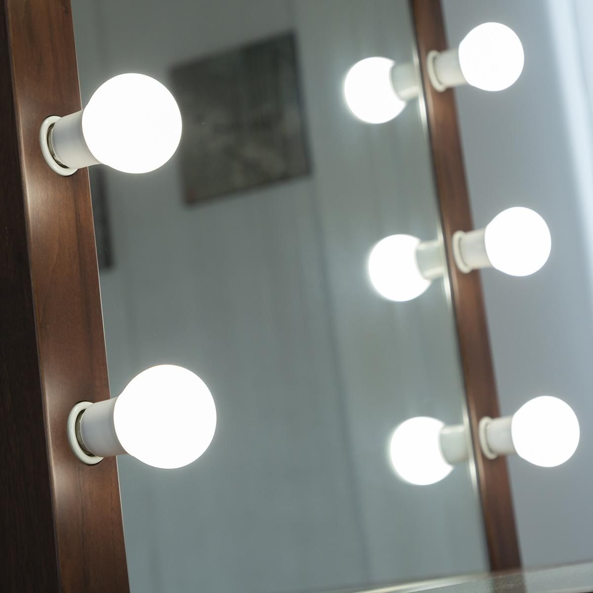 クリスタル女優ミラー（ウォールナット）一面鏡ハリウッドミラー LED