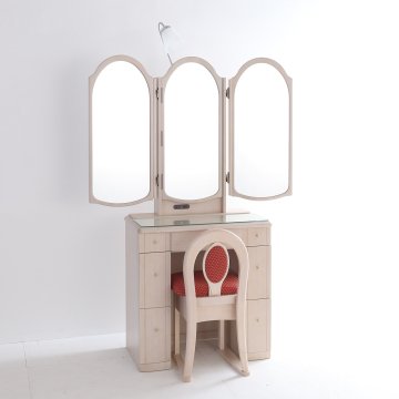 ビーナス本三面鏡（ミルキーホワイト）アームランプドレッサー　収納椅子付き