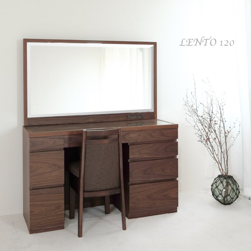 一面鏡ドレッサー/レント Lento 幅１２０センチワイドな鏡のホテルミラー/国産 -アンテカルネ-