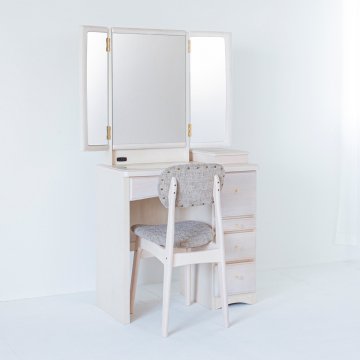 フェアリーテール（ミルキーホワイト）半三面鏡ドレッサー椅子付き　ハンドル３種類