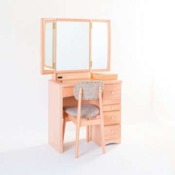 フェアリーテール（スモーキーピンク）半三面鏡ドレッサー椅子付き　ハンドル３種類