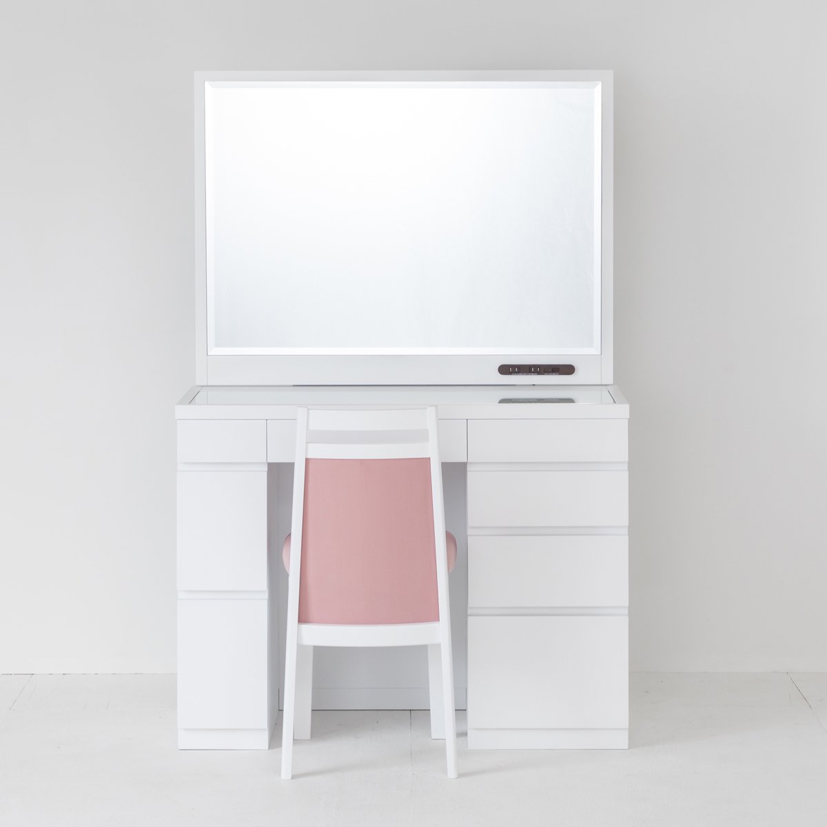 レント９５（パールホワイト）デスク型一面鏡ワイドミラーホテルドレッサー椅子付き/国産　-アンテカルネ-