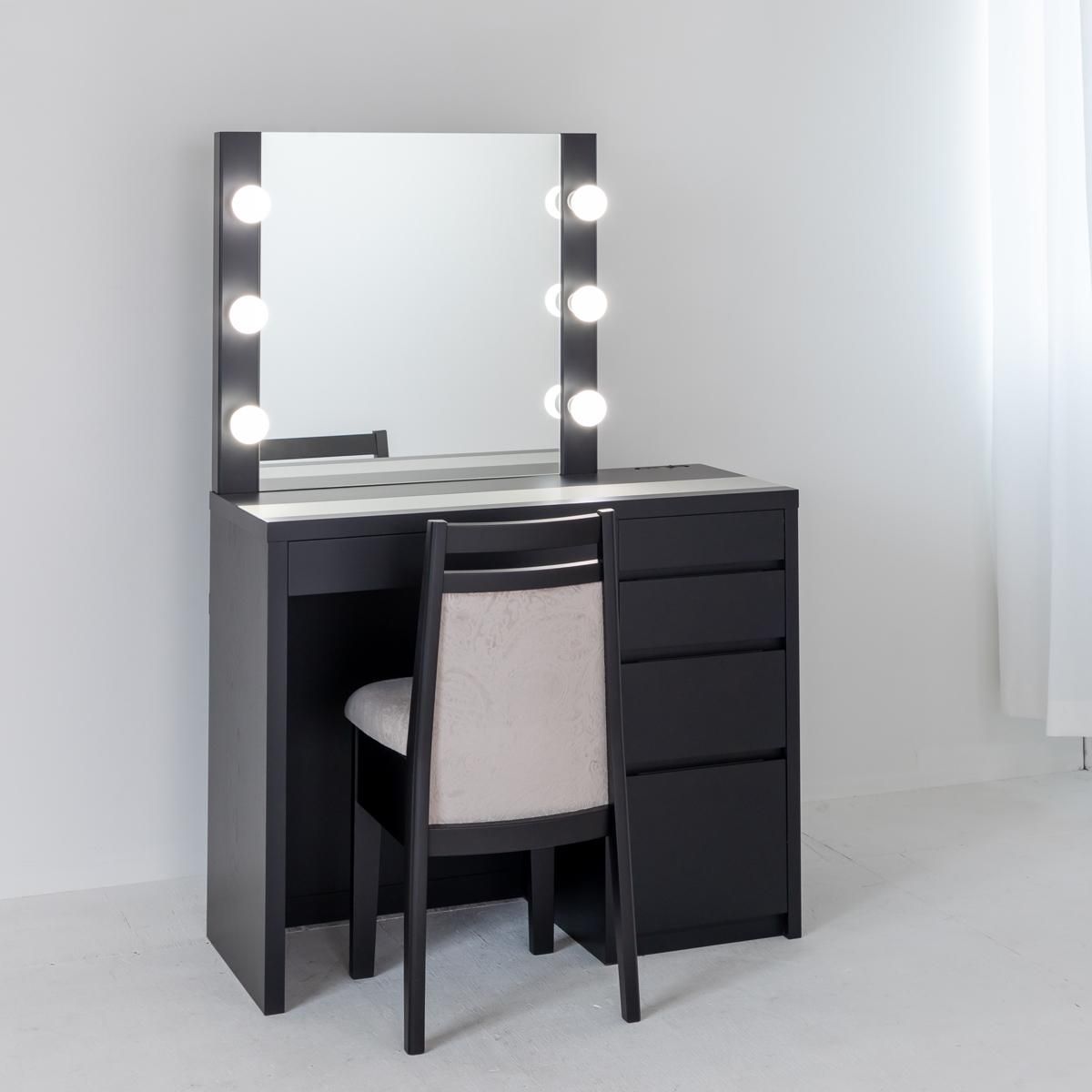 数限定‼️大型ドレッサー 明るさ調整可能 女優ミラー 90cm ドレッサーAlice ハイタイプ 引き出し4杯 組立品 スツール付 2口