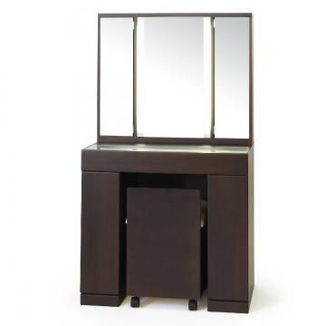 ラルゴ女優ミラー（ウォールナット）半三面鏡LEDドレッサー椅子付き