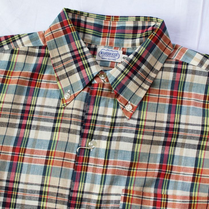 WAREHOUSE ウエアハウス Lot3099 L/S Madras B.D. SHIRTS WITH POCKET