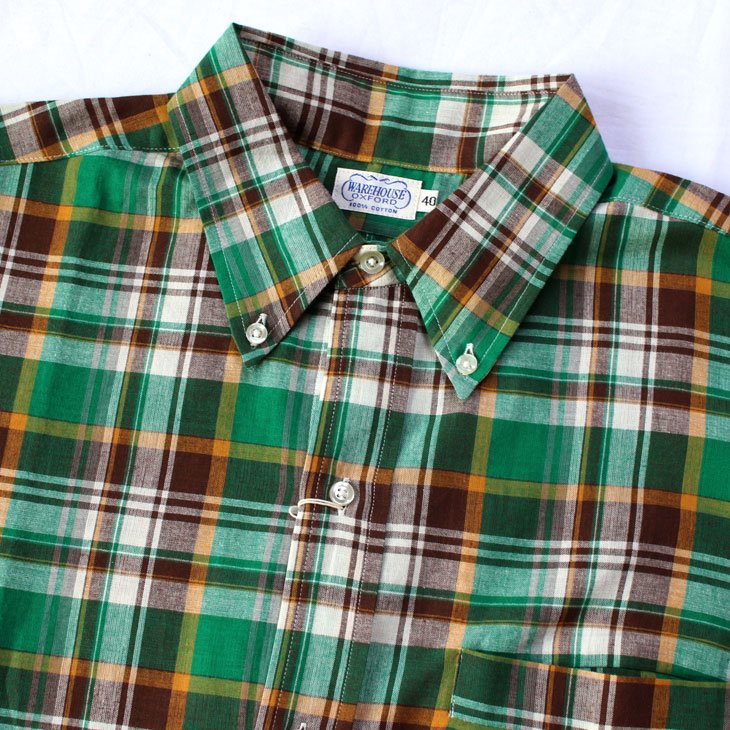 WAREHOUSE ウエアハウス Lot3099 L/S Madras B.D. SHIRTS WITH POCKET