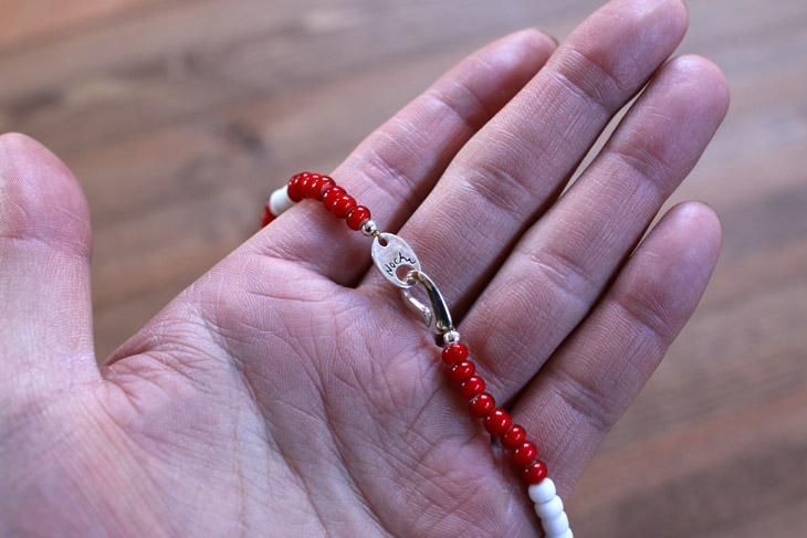 ビンテージホワイトハーツ使用　ビーズネックレス　ハンドメイド　カスタム可能 ヴィンテージホワイトハーツ使用 ビーズネックレス ハンドメイド